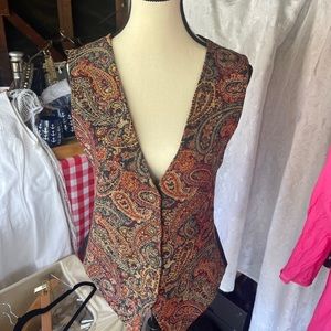 Vintage Brocade Corset Back Button Down Vest. Size 6.